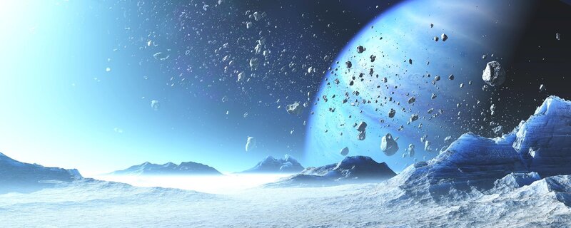 alien planet with asteroid field