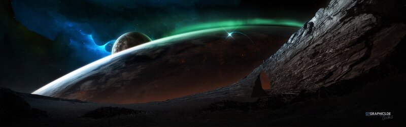 alien planet with aurora