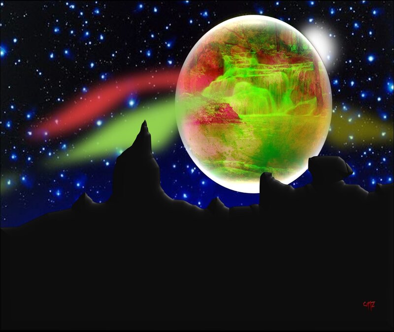 Alien Planet with Aurora — Green