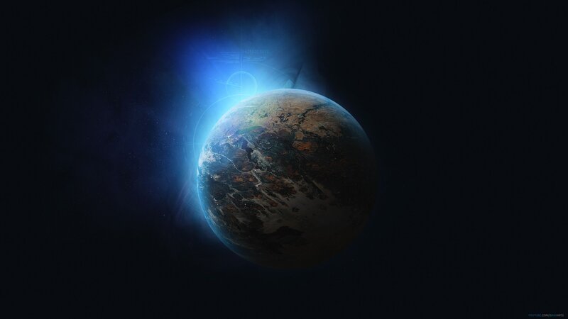 alien planet with blue aura