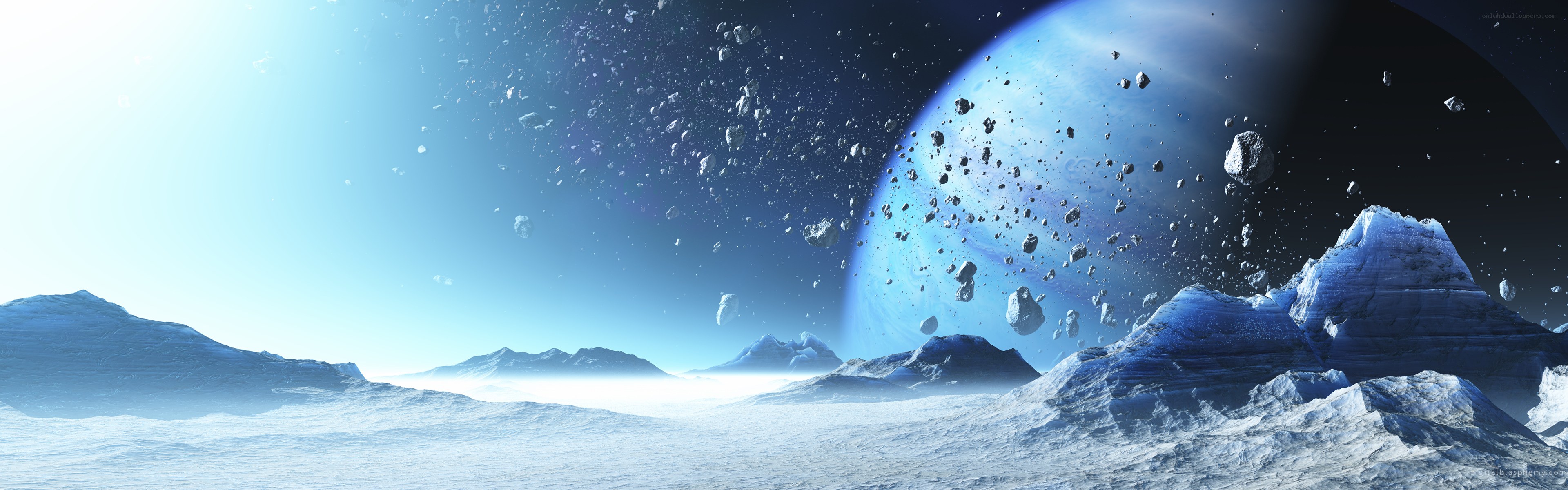 alien planet with blue gas giant
