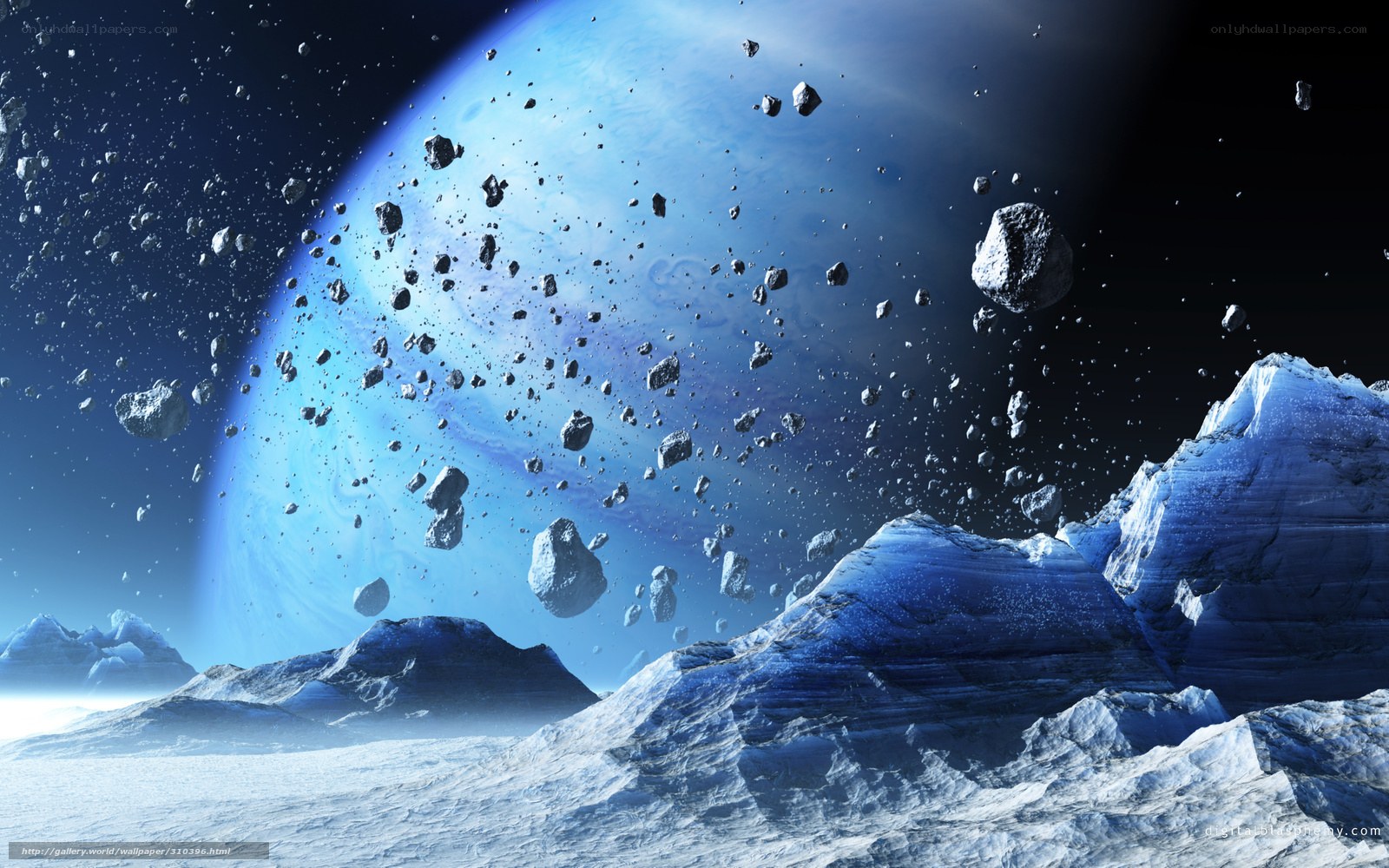 alien planet with blue gas giant