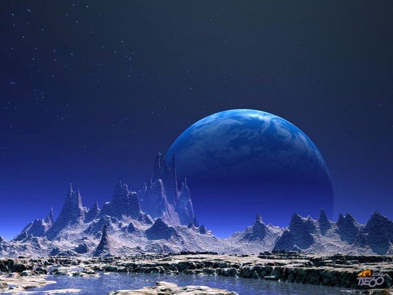 alien planet with blue moon