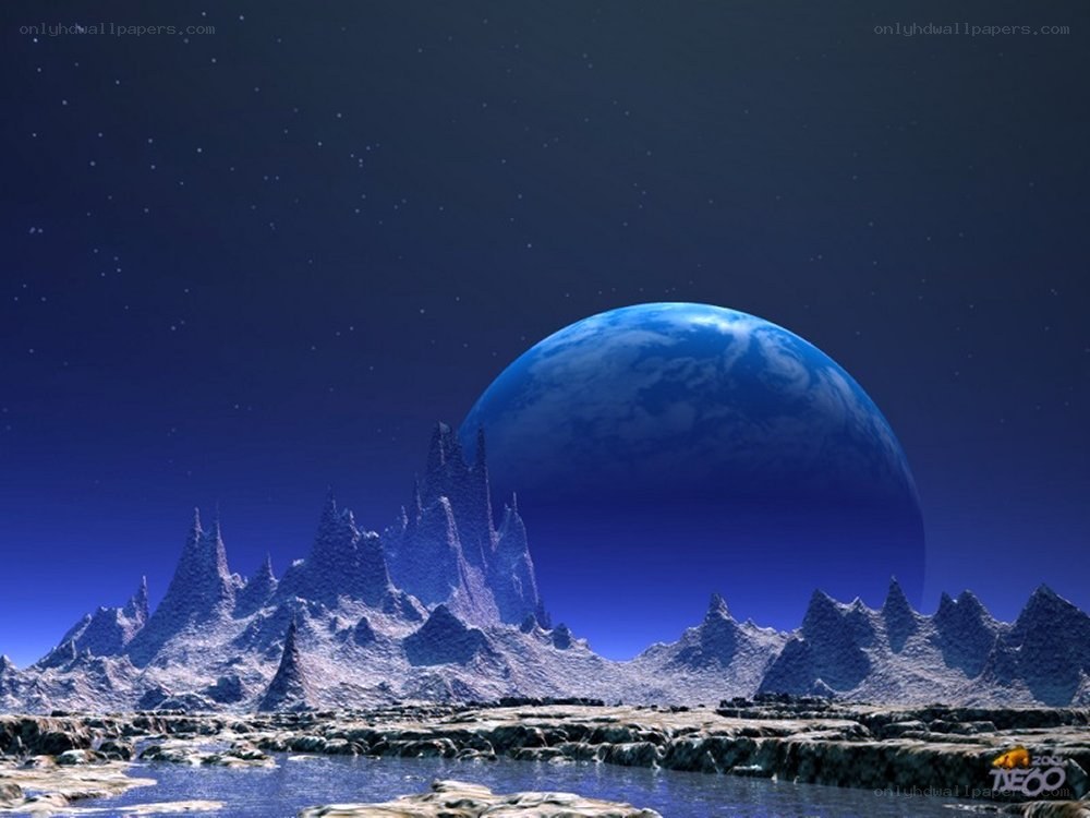 alien planet with blue moon