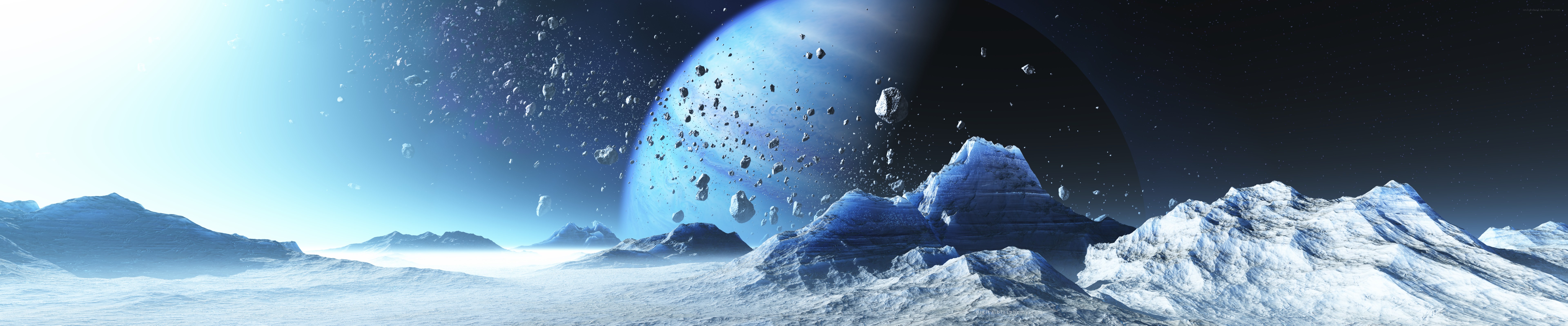 alien planet with blue moon