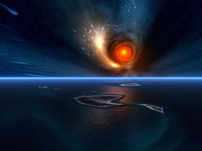 alien planet with cosmic vortex