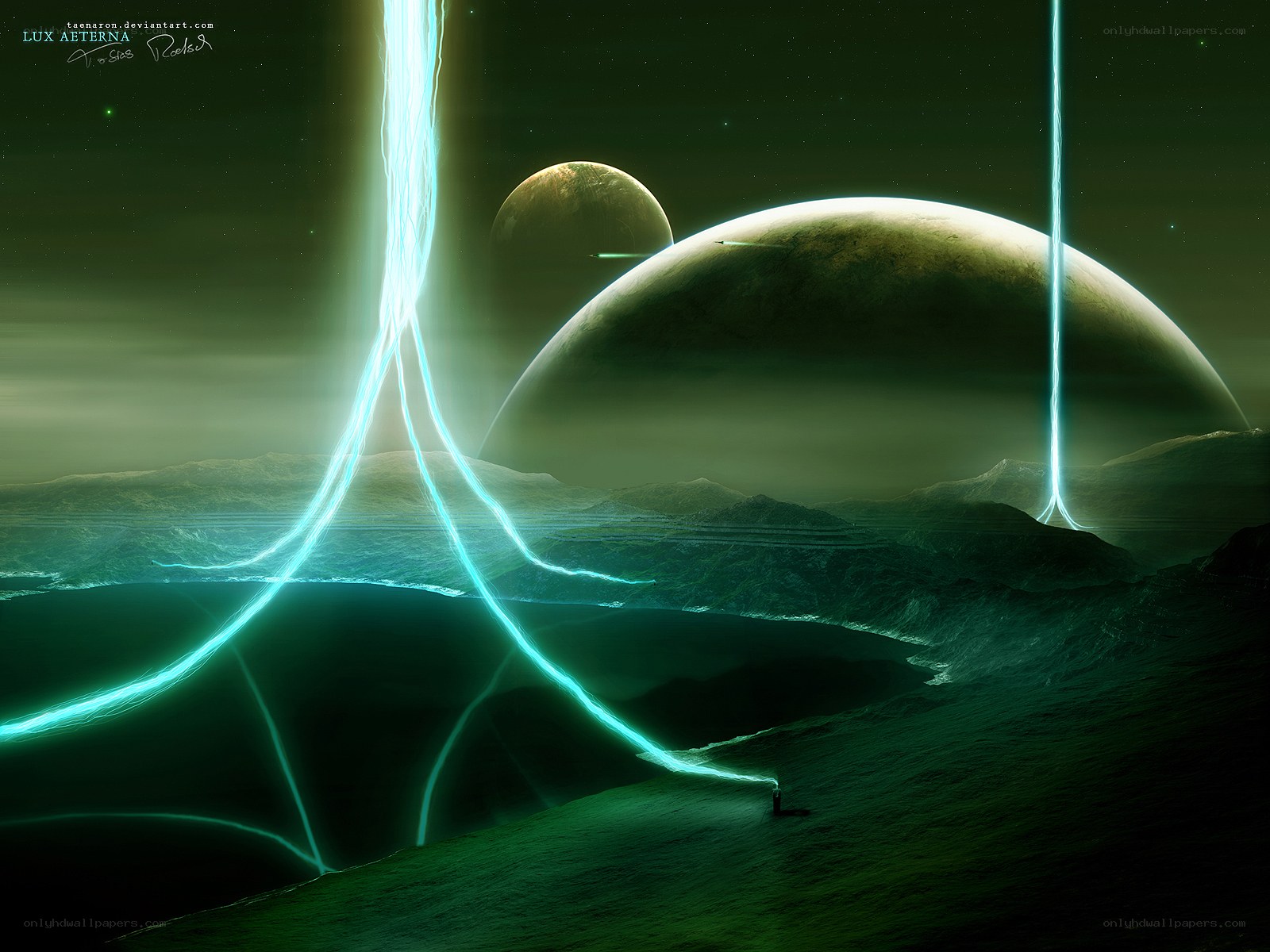 alien planet with energy beams