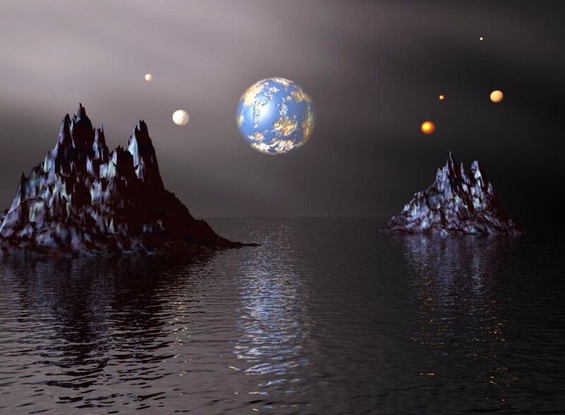 alien planet with floating islands