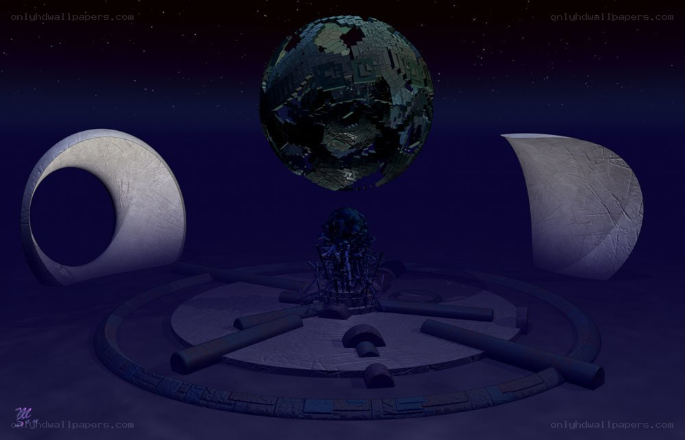 alien planet with floating sphere