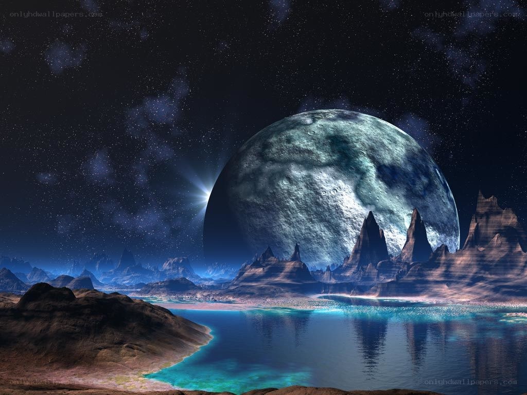 alien planet with giant moon