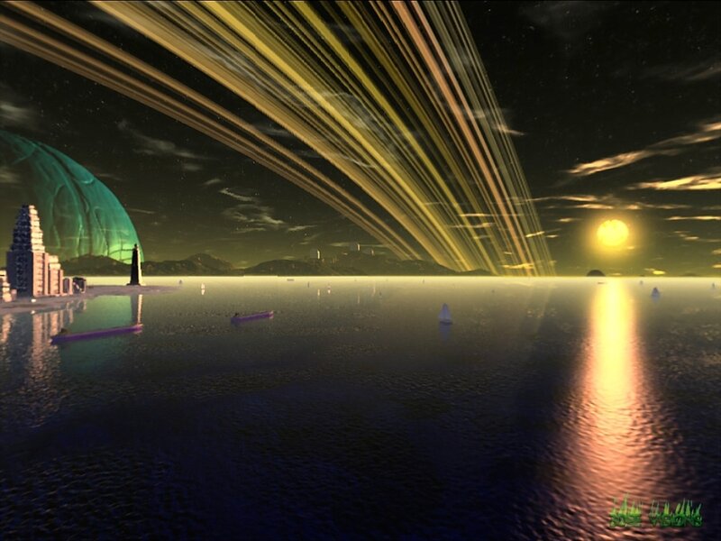 alien planet with glowing beams