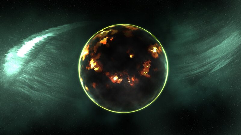 alien planet with glowing core