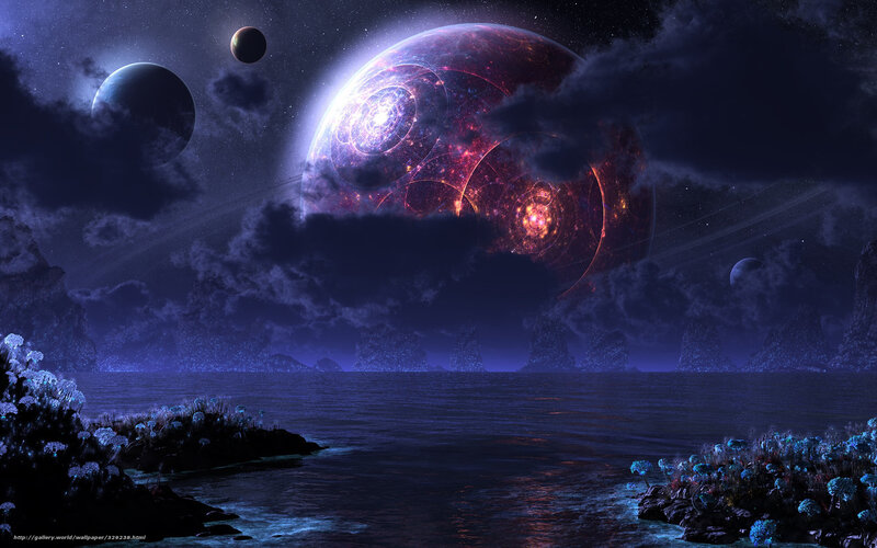 Alien planet with glowing moon