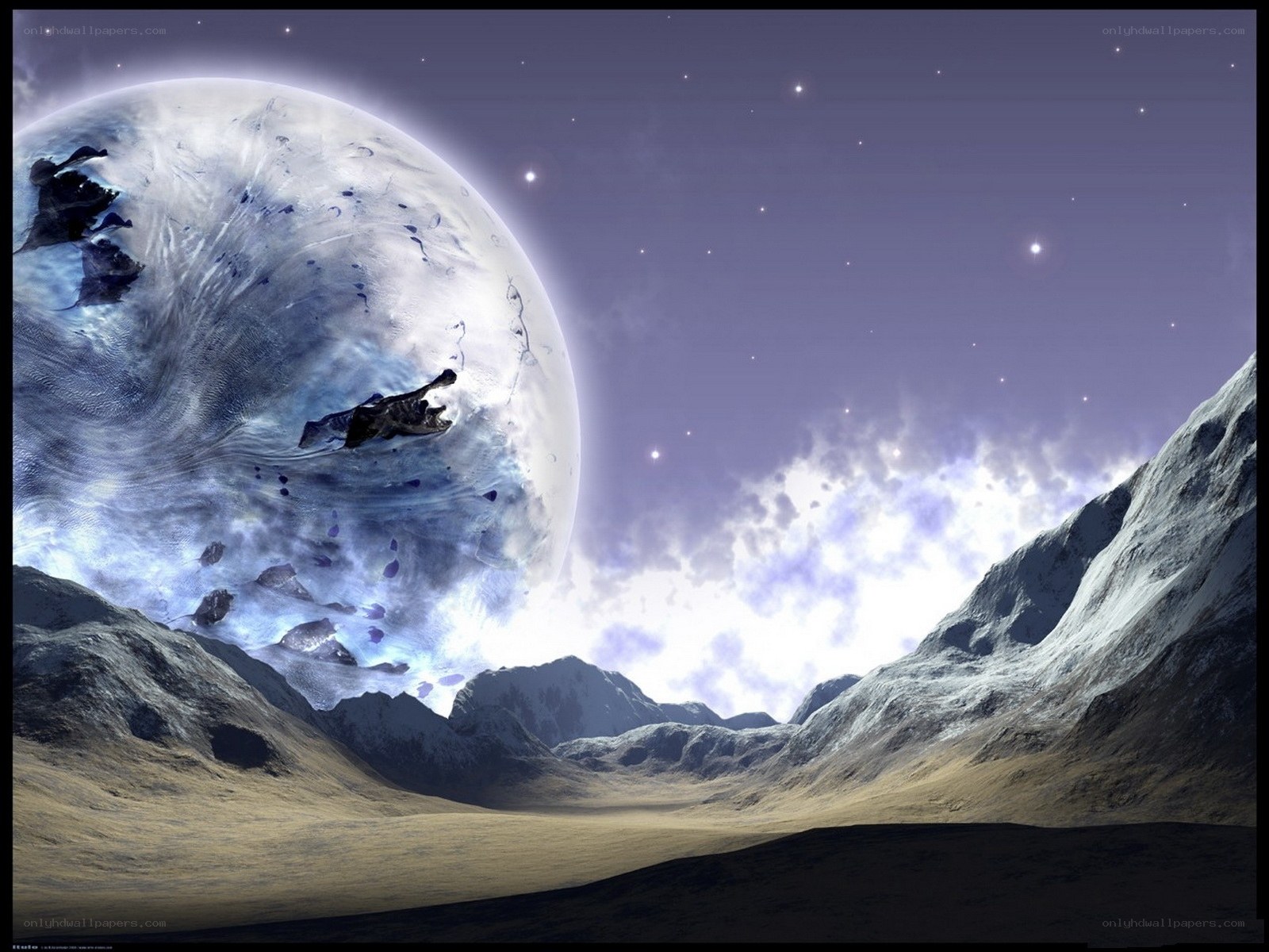 alien planet with glowing moon