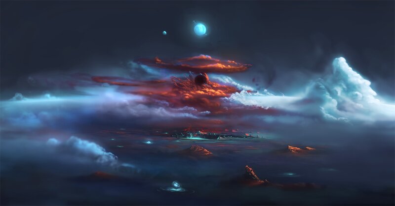 alien planet with glowing moons