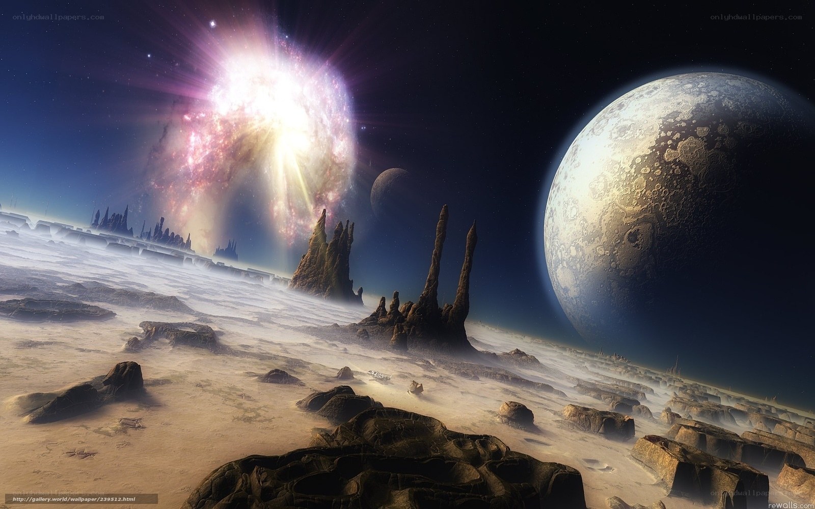 Alien planet with glowing nebula