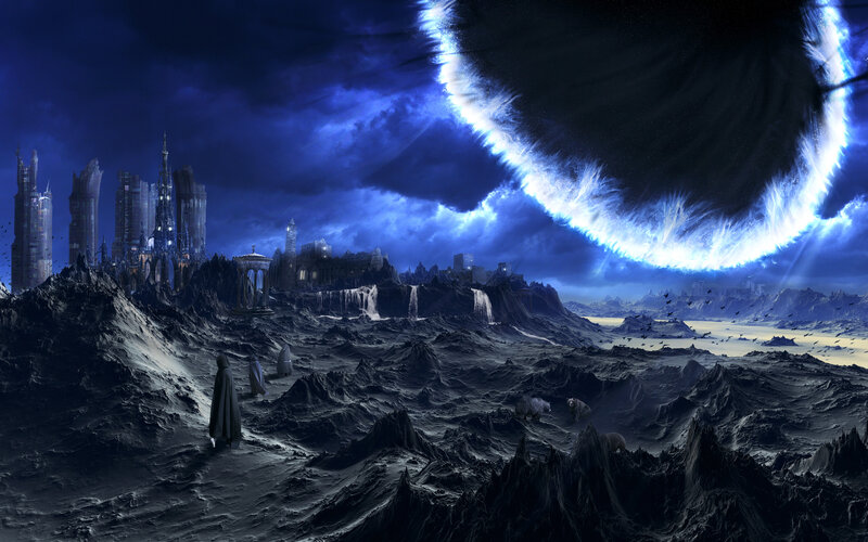 alien planet with glowing ring