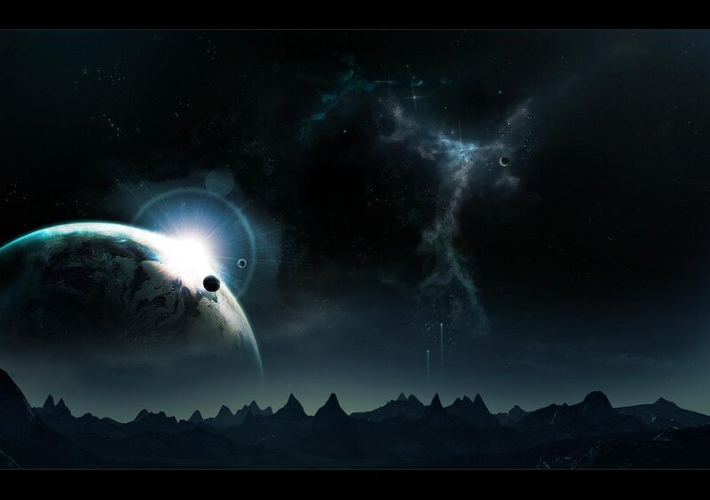 alien planet with glowing sun