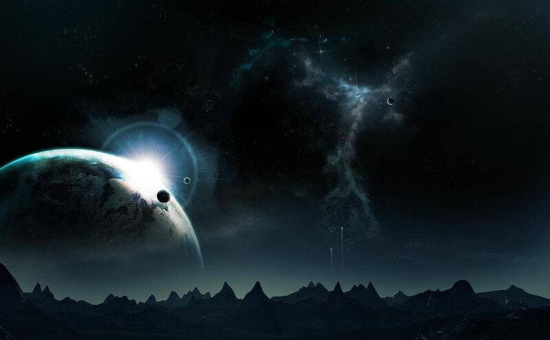 alien planet with glowing sun