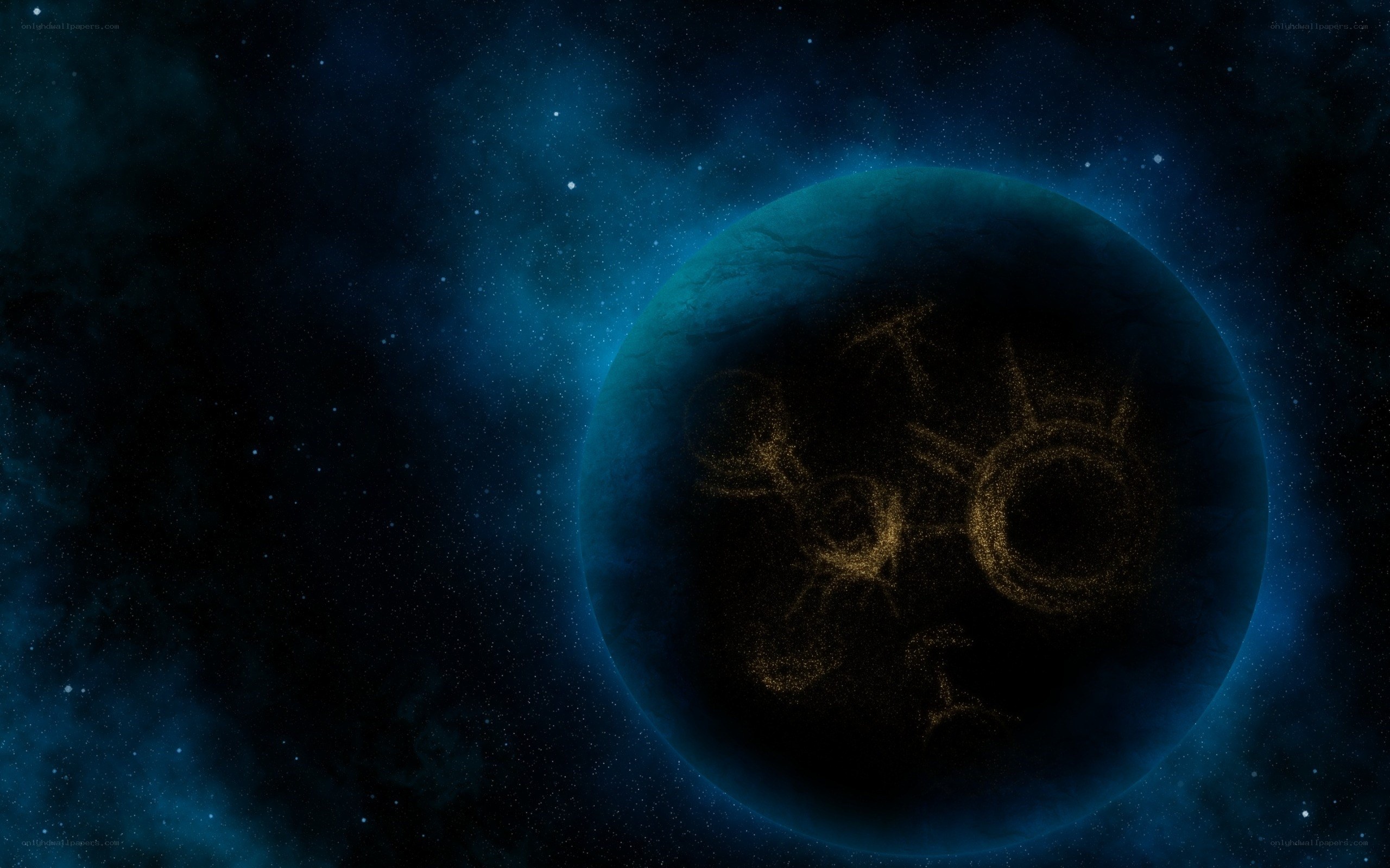alien planet with glowing symbols