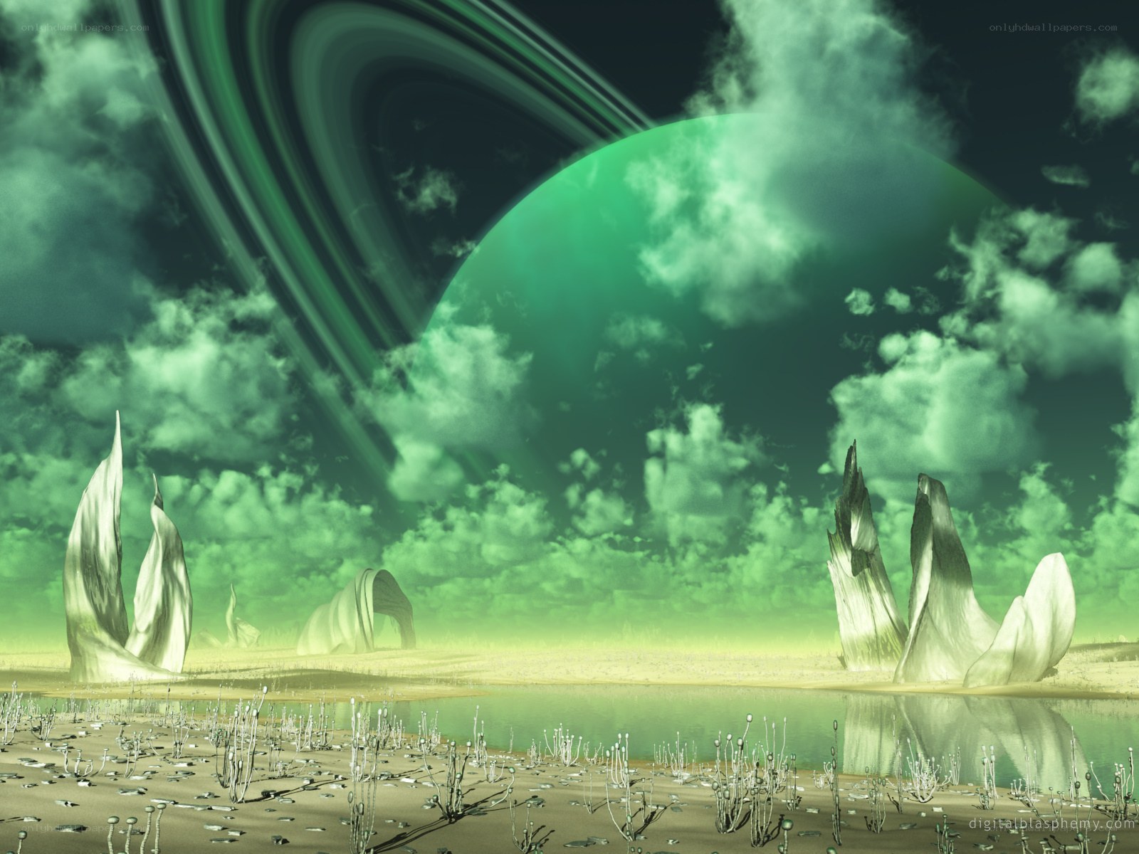 alien planet with green rings