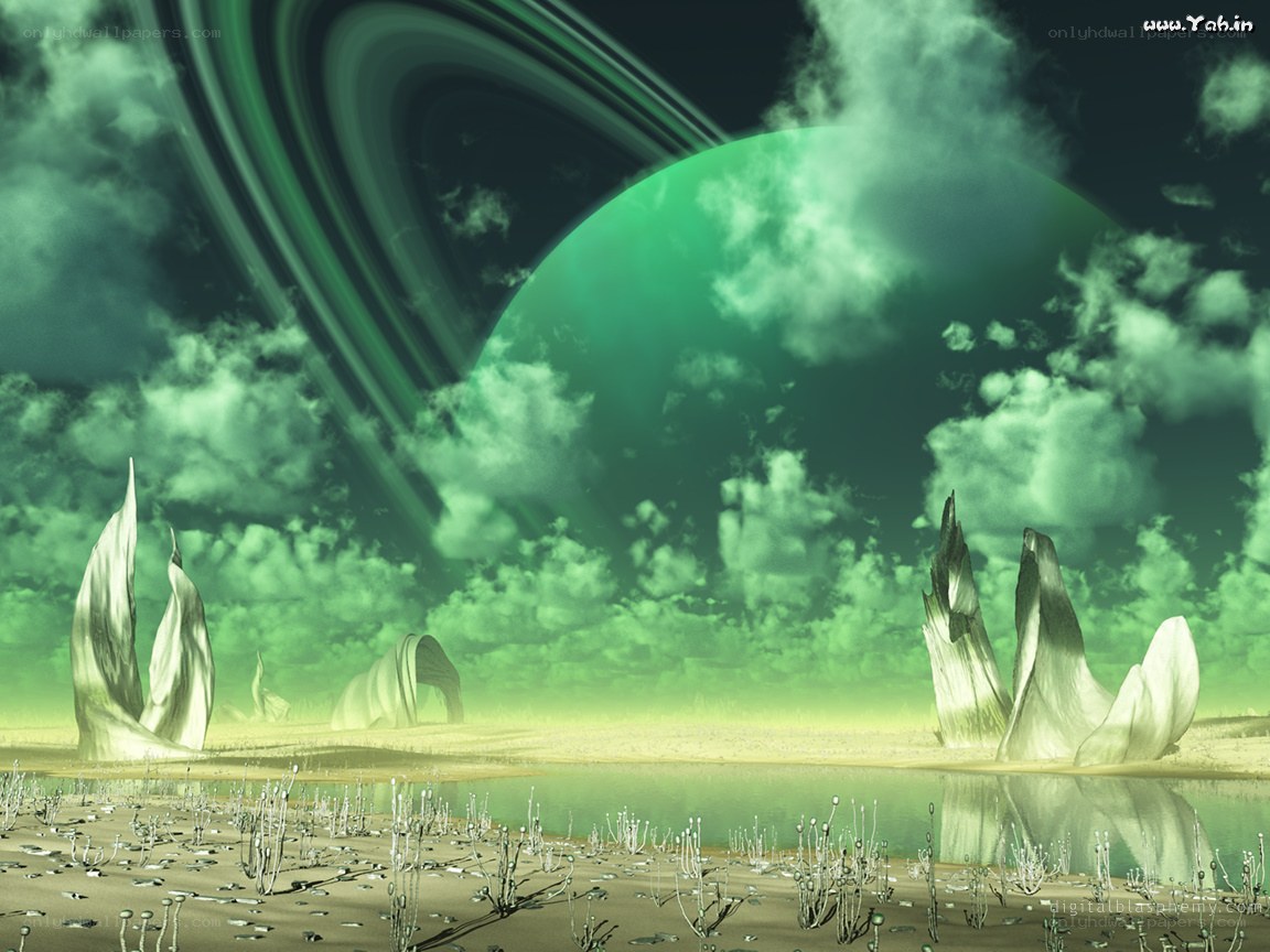 alien planet with green rings