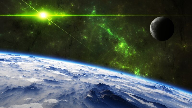 alien planet with green star
