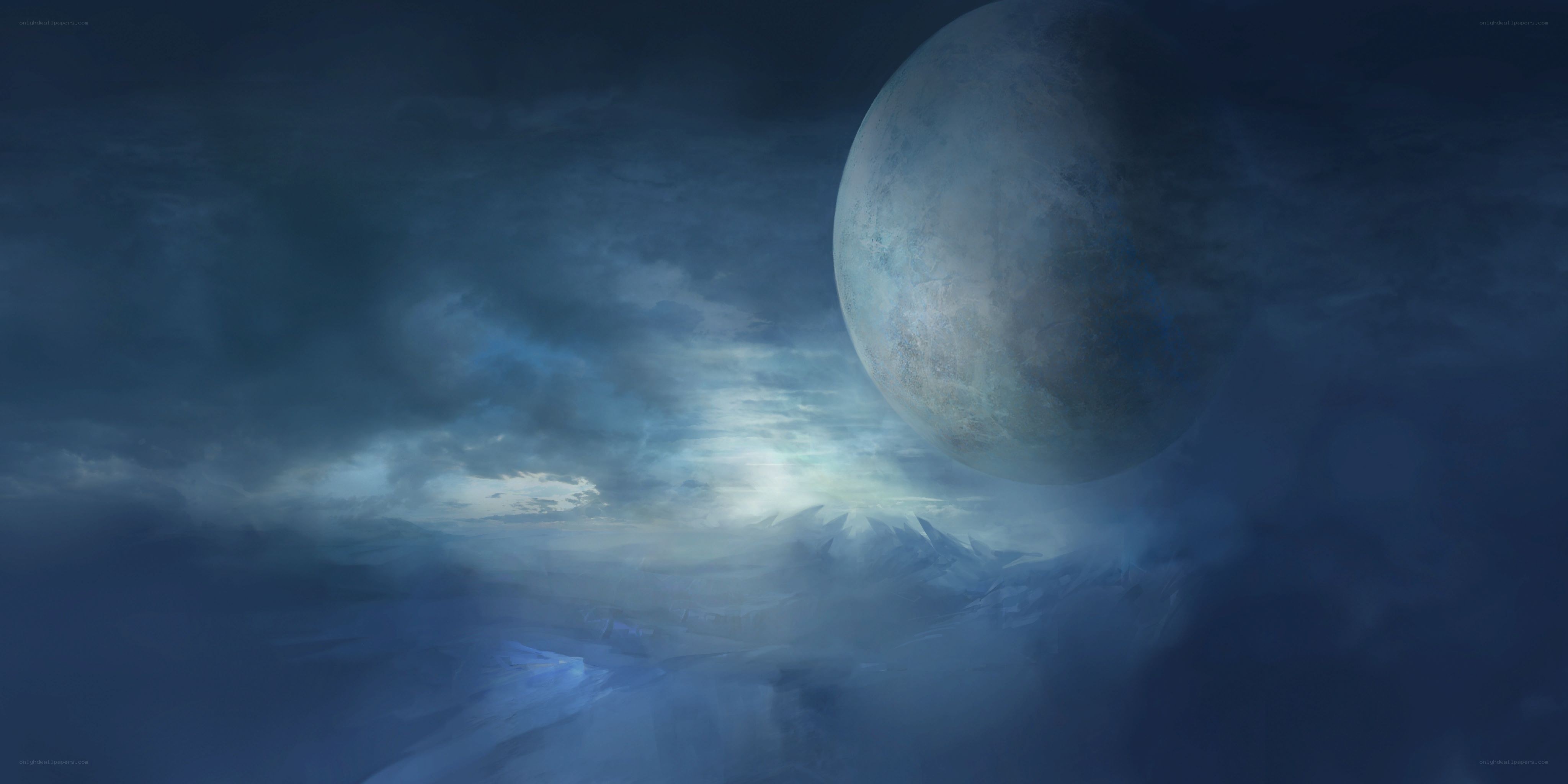 alien planet with large moon