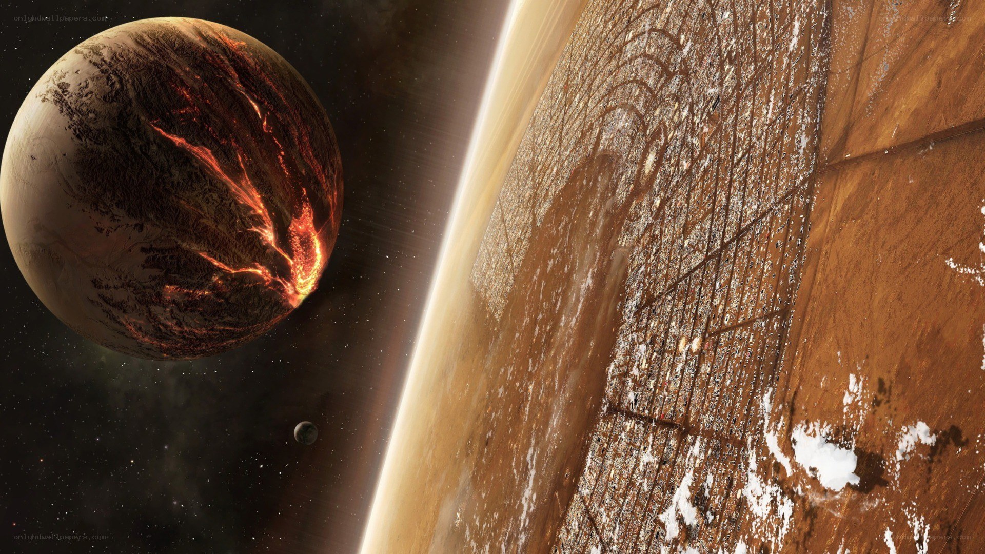 alien planet with lava flows