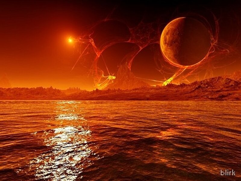 alien planet with lava sea