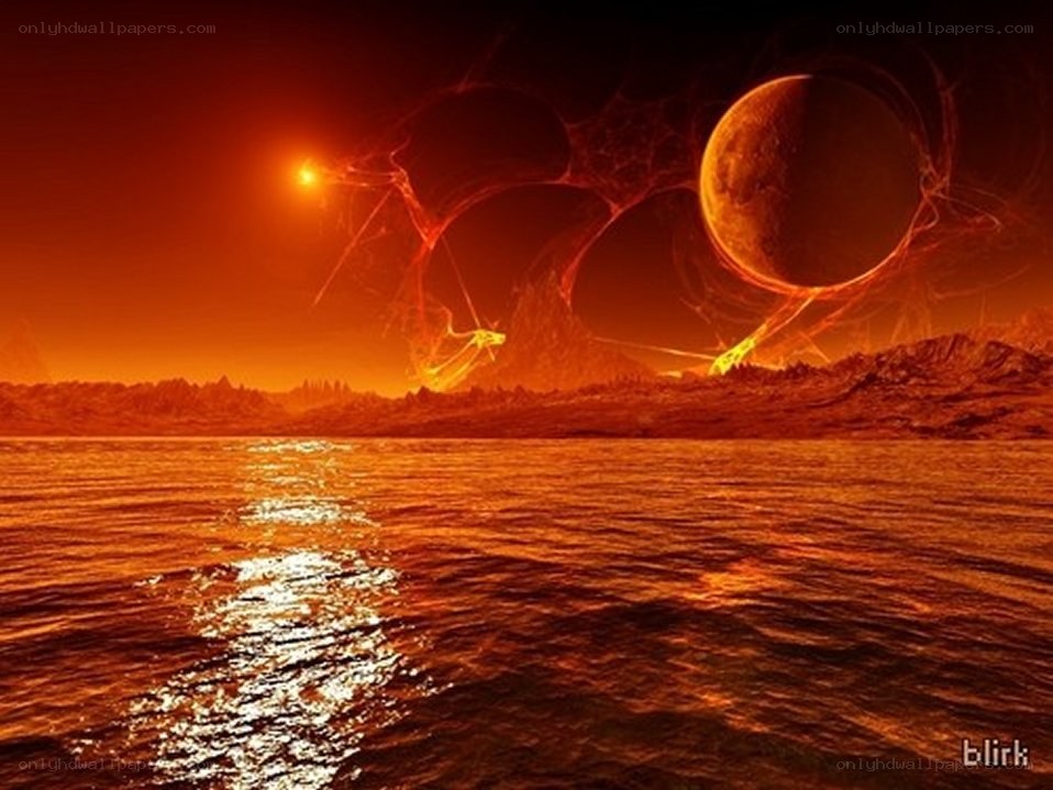 alien planet with lava sea