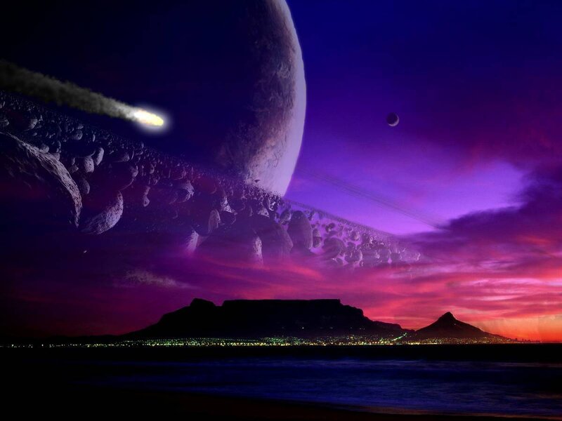 Alien planet with meteor shower