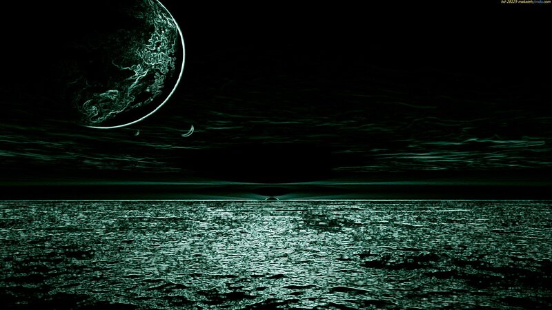 Alien Planet with Moon — Black