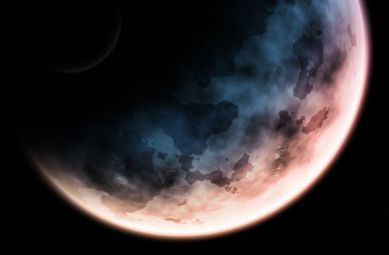 Alien Planet with Moon — Blue