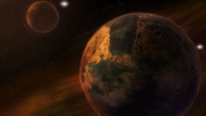 Alien Planet with Moon — Brown