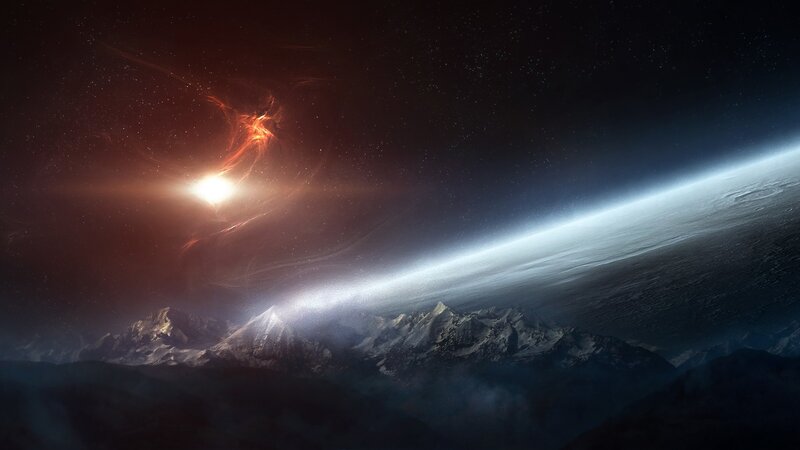 alien planet with mountain range