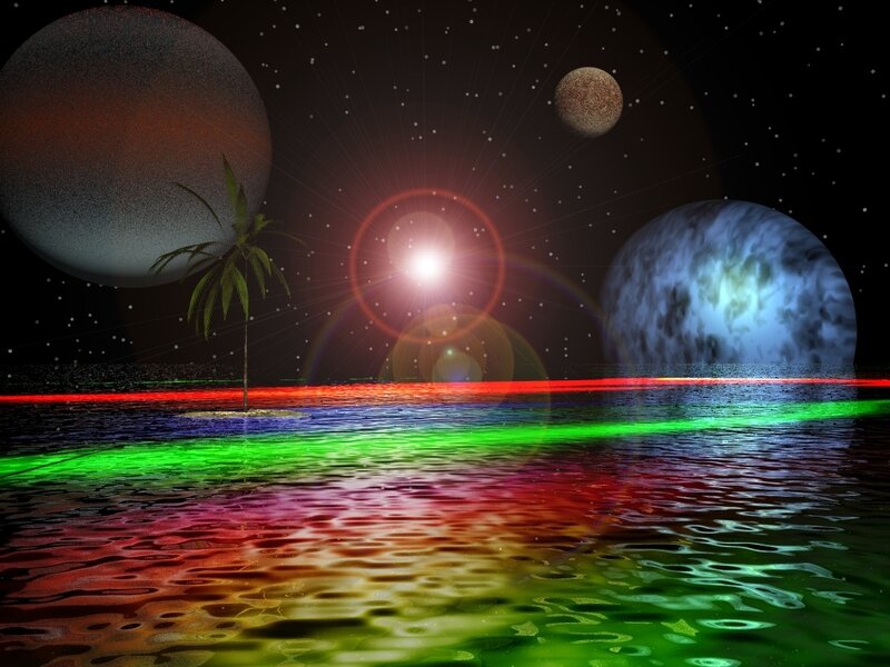 alien planet with palm tree