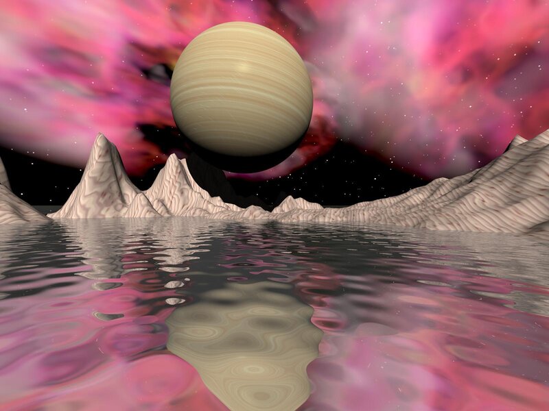Alien planet with pink nebula
