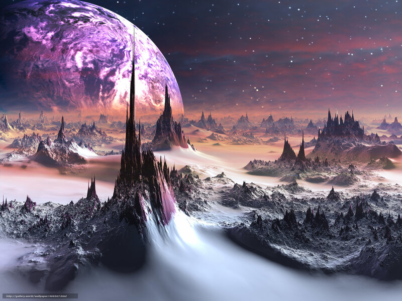 Alien planet with purple moon