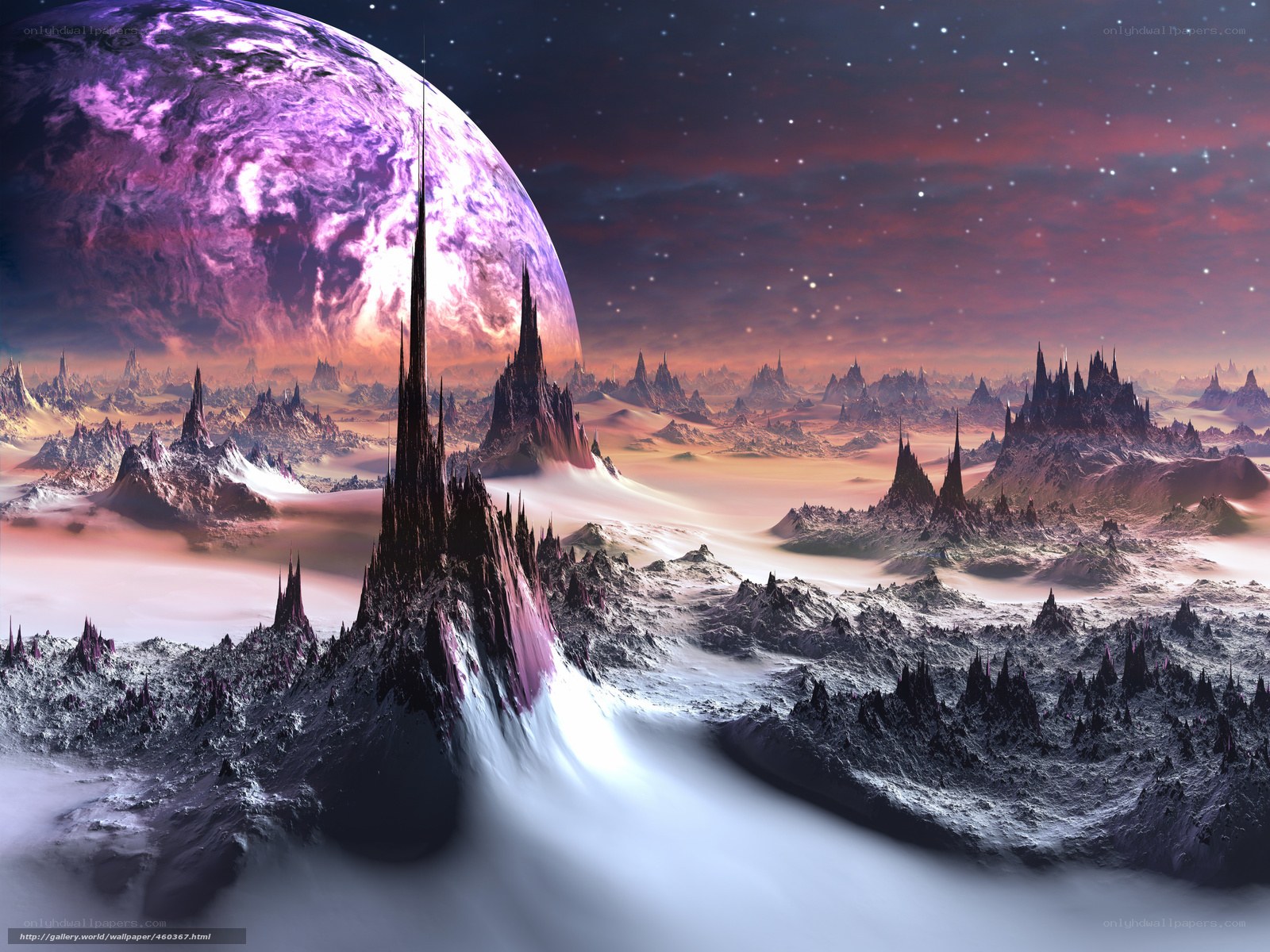 Alien planet with purple moon
