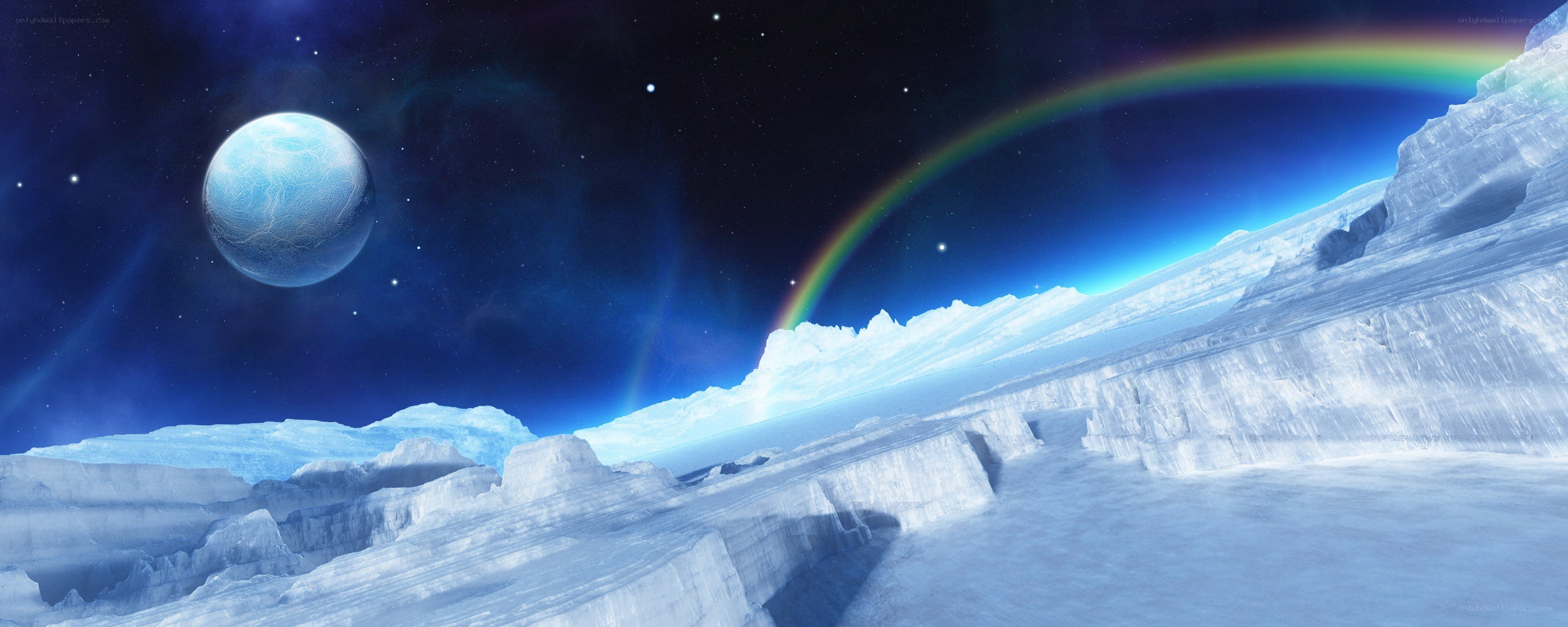 alien planet with rainbow