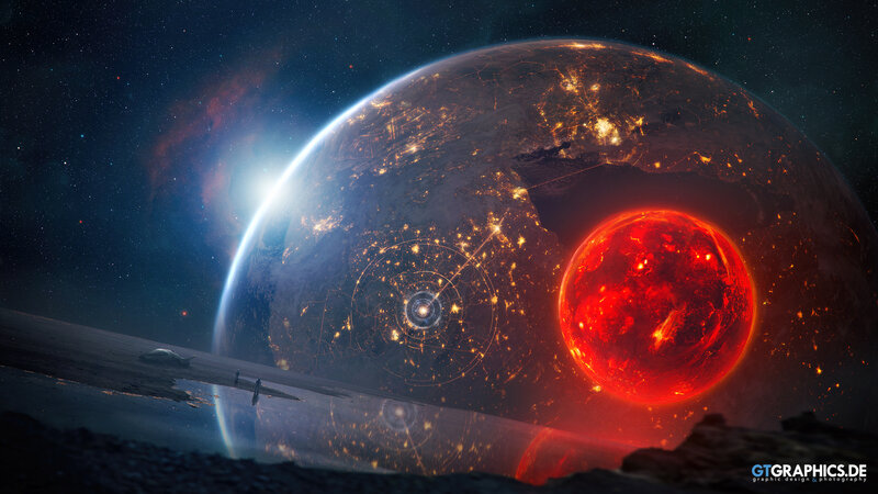 Alien Planet with Red Moon — Dramatic