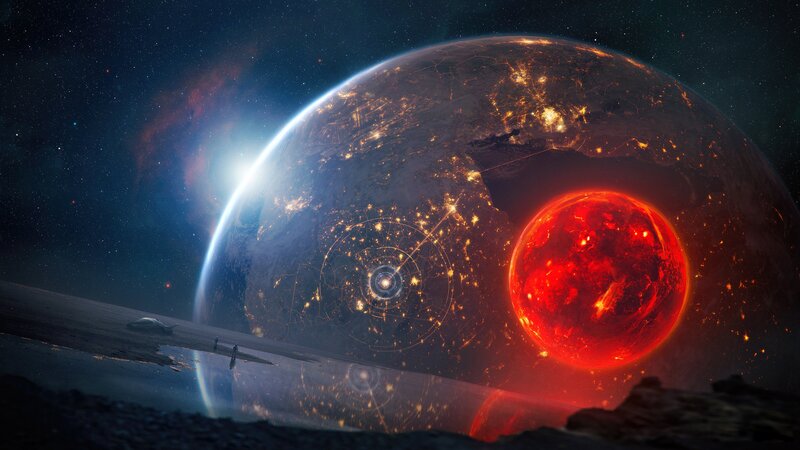 Alien Planet with Red Moon