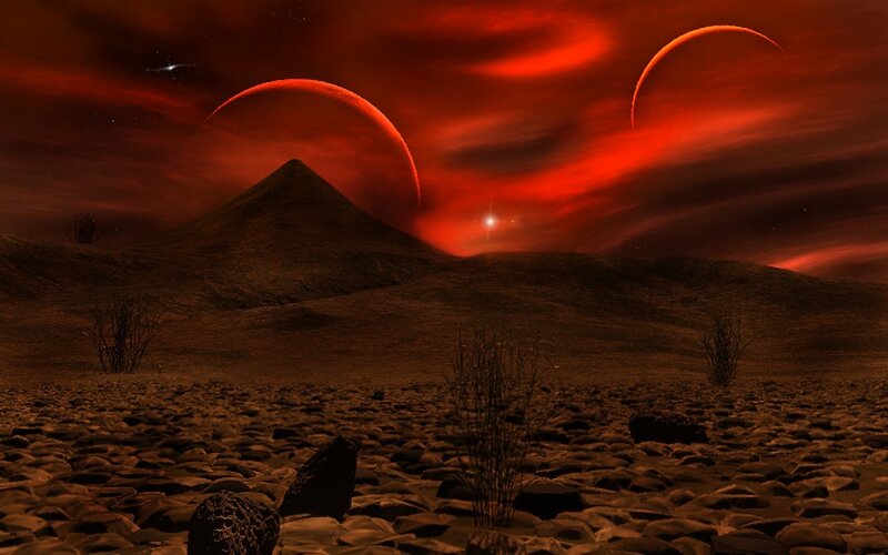 alien planet with red sky