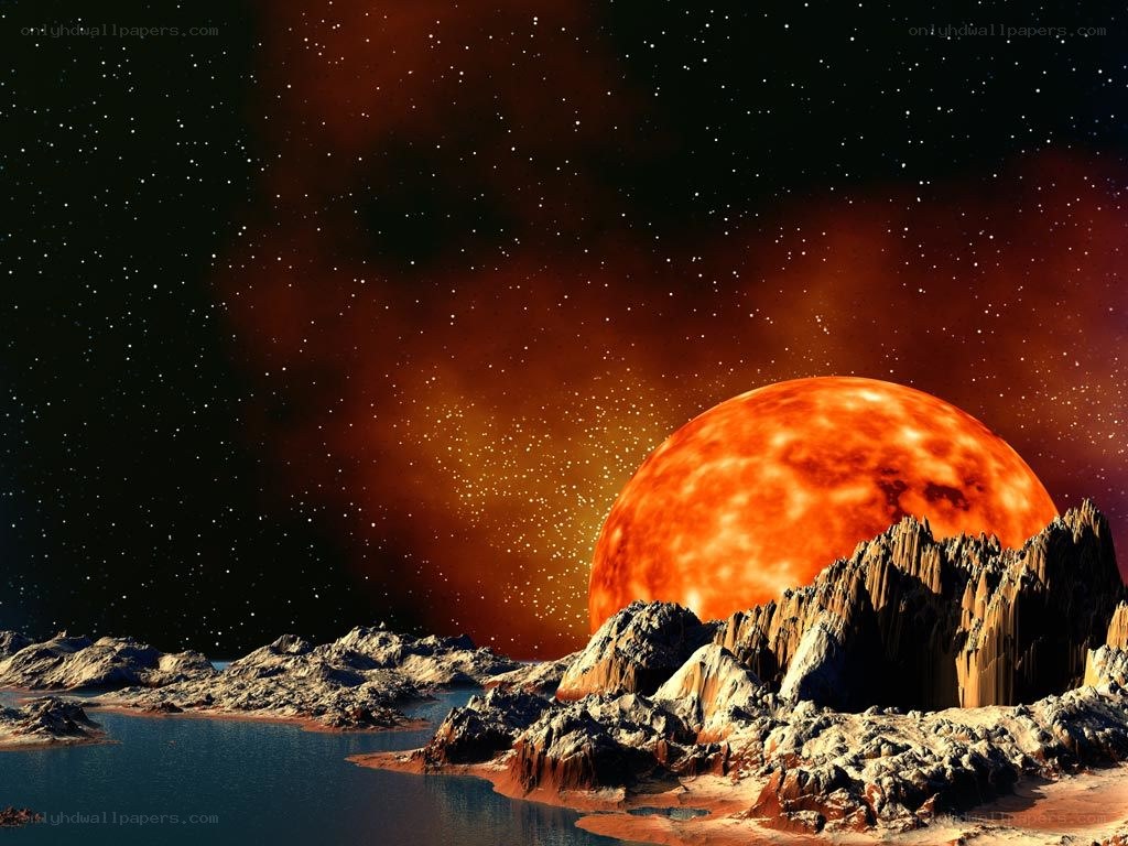 alien planet with red star