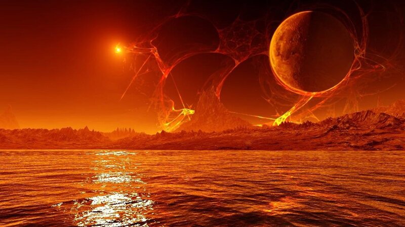alien planet with red sun