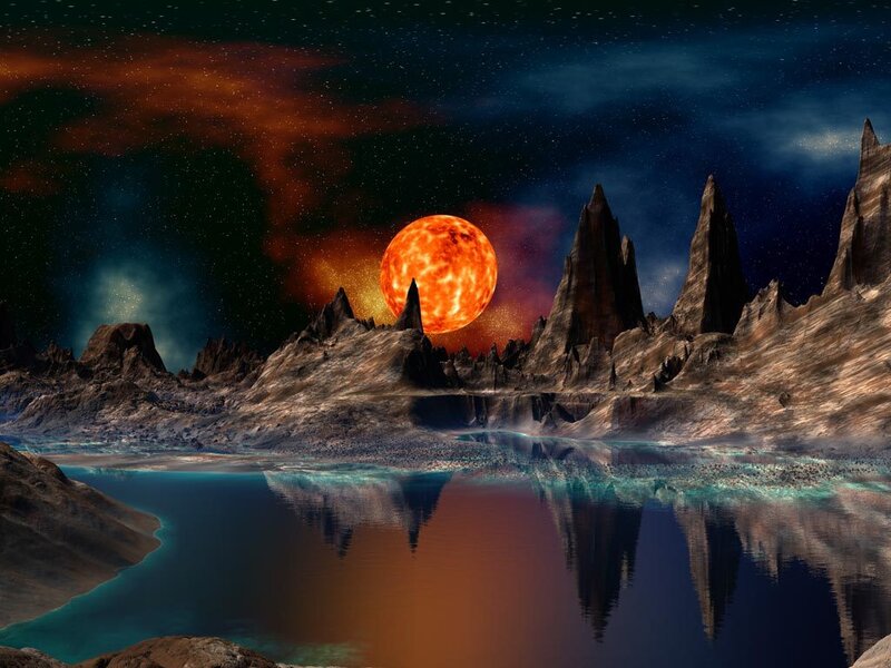 alien planet with red sun