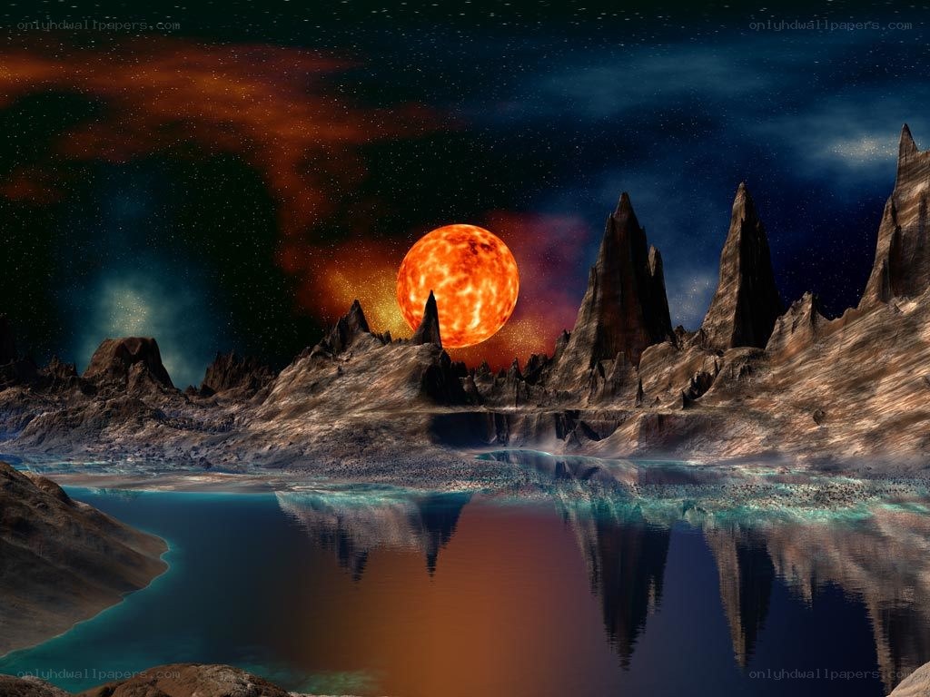 alien planet with red sun