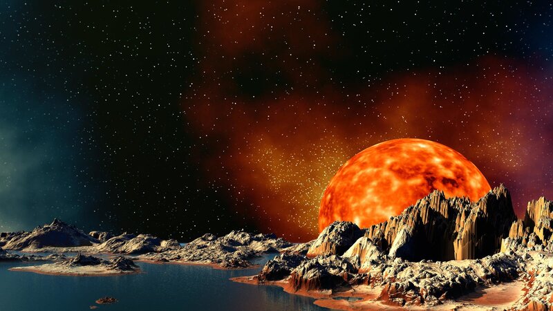 alien planet with red sun