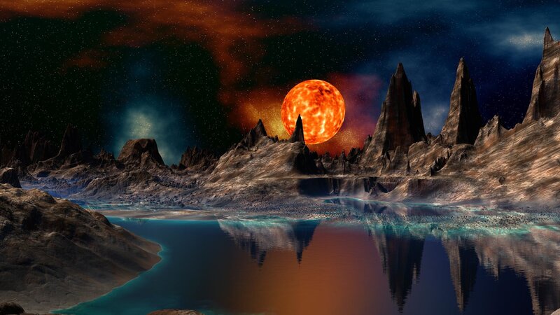 alien planet with red sun